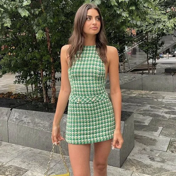 green plaid dress zara Shelby Button Top Dress main image 1